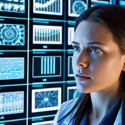 **Prompt 1: The Bioinformatician's Eureka Moment**
    A highly detailed, photorealistic image of a female bioinformatician in a futuristic, brightly lit lab, surrounded by holographic displays showing intricate genomic data visualizations, spiraling DNA strands, and complex molecular structures. Her face expresses intense focus and a sudden spark of "Eureka!" as glowing lines of code and data flow seamlessly around her, symbolizing the power of AI and machine learning in biological discovery. The atmosphere is one of groundbreaking precision and scientific advancement, with a clean, high-tech aesthetic.