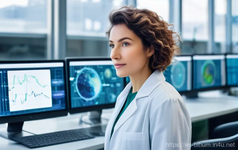 생물학자 업무 리더십 기술 - A visionary female biologist, in her late 20s, with short, professional hair, wearing a stylish, fit...