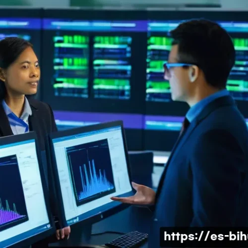 생물학자 전문가로서 경력 관리 - **Prompt:** A diverse group of professional biologists, male and female, in a sleek, modern bioinfor...