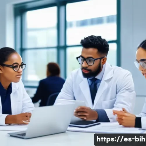 생물학자 연구자의 리더십 역할 - A diverse scientific research team collaborating in a modern laboratory setting, wearing professiona...