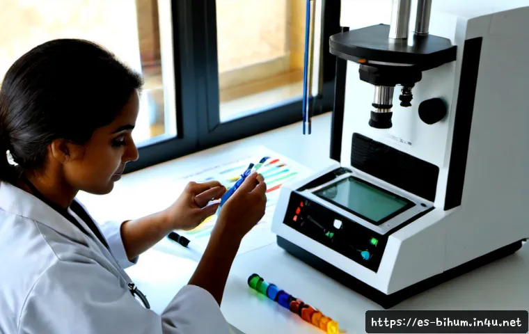Home 17 생물학자 실험 설계 및 분석 - Photorealistic biology laboratory in Spain, a Latina biologist in a white lab coat carefully arrangi...